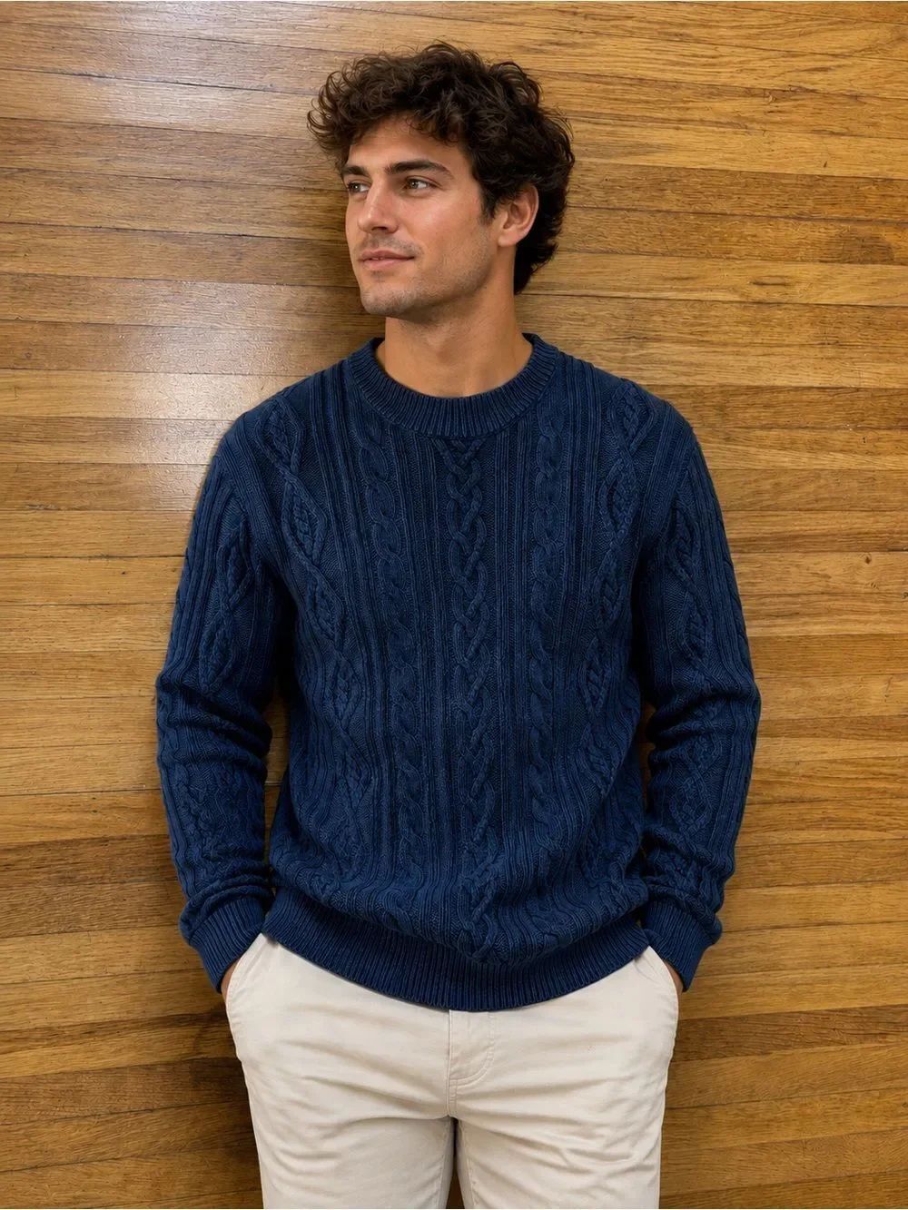 Cremieux National Park Collection Blue Cable Knit Crewneck Sweater